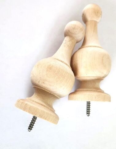 المسمار النهائي الخشبي في (عبوة من 2) أرجل الناهض وتد نهائي مزخرف لسارية العلم العلوي من الخشب الطبيعي قضيب الستارة نهاية السرير 4 1/2 بوصة طويل القامة جاهز للطلاء أو البقع in Kuwait