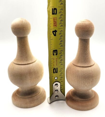 المسمار النهائي الخشبي في (عبوة من 2) أرجل الناهض وتد نهائي مزخرف لسارية العلم العلوي من الخشب الطبيعي قضيب الستارة نهاية السرير 4 1/2 بوصة طويل القامة جاهز للطلاء أو البقع in Kuwait