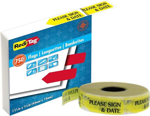 Redi-Tag يرجى التوقيع والتاريخ أعلام توزيع أسهم مطبوعة على شكل لفة اقتصادية، 750 علم لكل موزع، 2 × 9/16 بوصة، أصفر، عبوة واحدة (75032) in Kuwait