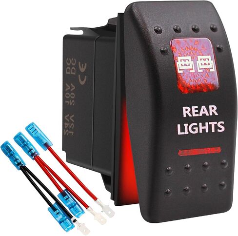 5 Pin Rear Lights Waterproof Rocker Switch Toggle - ON/Off Red 2 LED Light - 12V 20Amp 24V 10Amp, for Automotive Cars Vehicles Marine Boats Trucks Trailers 4x4 Caravans RVs SUV ATV UTV & More in Saudi Arabia
