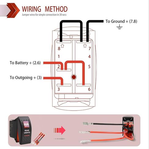 5 Pin Rear Lights Waterproof Rocker Switch Toggle - ON/Off Red 2 LED Light - 12V 20Amp 24V 10Amp, for Automotive Cars Vehicles Marine Boats Trucks Trailers 4x4 Caravans RVs SUV ATV UTV & More in Saudi Arabia