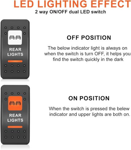 شريط إضاءة LED مفتاح هزاز مقاوم للماء تبديل التشغيل والإيقاف 12 فولت 24 فولت 5 سنون SPST بإضاءة خلفية برتقالية، مع مجموعة أسلاك توصيل متوافقة مع Polaris RZR Can-Am Car Truck ATV UTV RV SUV in Saudi Arabia