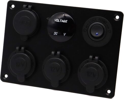 Dual USB Charger Socket Panel for Car, Waterproof 3-Socket 12V Cigarette Lighter Power Outlet Adapter & LED Voltmeter & ON-Off Toggle Switch Multi-Functions Panel for Boat Car RV Truck, for 12-24V Car in Saudi Arabia