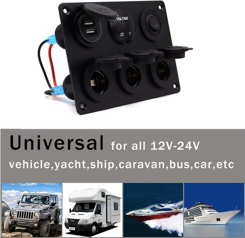 Dual USB Charger Socket Panel for Car, Waterproof 3-Socket 12V Cigarette Lighter Power Outlet Adapter & LED Voltmeter & ON-Off Toggle Switch Multi-Functions Panel for Boat Car RV Truck, for 12-24V Car in Saudi Arabia