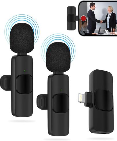 2 حزمة ميكروفون لاسلكي صغير لجهاز iPhone iPad، ميكروفون Lavalier ميكروفون لاسلكي بمشبك لهاتف iPhone، ميكروفون طية صدر السترة Para iPhone Plug-Play لتسجيل الفيديو، المقابلات، Podcast Vlog، YouTube Tiktok in Kuwait