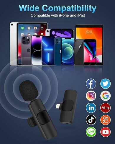 2 حزمة ميكروفون لاسلكي صغير لجهاز iPhone iPad، ميكروفون Lavalier ميكروفون لاسلكي بمشبك لهاتف iPhone، ميكروفون طية صدر السترة Para iPhone Plug-Play لتسجيل الفيديو، المقابلات، Podcast Vlog، YouTube Tiktok in Kuwait