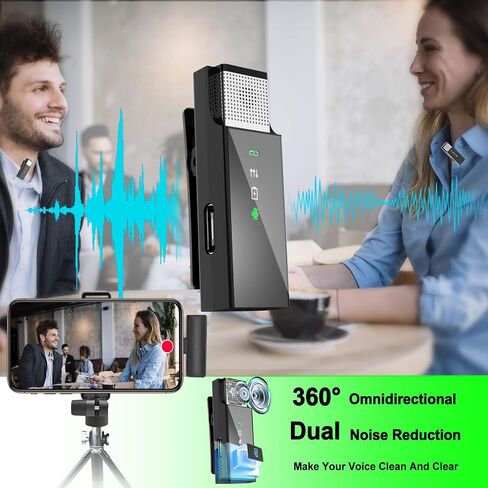 Mini Wireless Lavalier Microphone for iPhone iPad, Dual Podcast Lapel Microphone Wireless MICs System,Charging Case LED Display,Reverb,Noise Cancellation for Video Recording,Live Streaming in Saudi Arabia