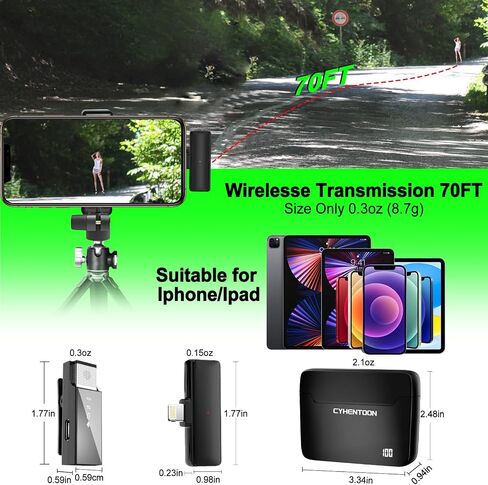 Mini Wireless Lavalier Microphone for iPhone iPad, Dual Podcast Lapel Microphone Wireless MICs System,Charging Case LED Display,Reverb,Noise Cancellation for Video Recording,Live Streaming in Saudi Arabia