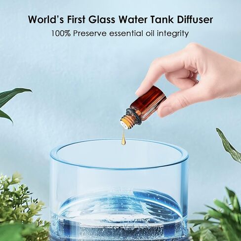 Rechargeable Glass Essential Oil Diffuser with Charging Cord, 80ML Small Cordless Glass Reservoir WoodBase 2 Work Modes Auto-Off 7 Color Light Cool Mist Aroma Diffusers in Saudi Arabia