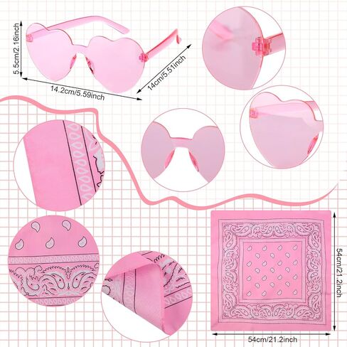 15 Pcs Pink Cowgirl Cowboy Hat Pink Bachelorette Bandanas Heart Sunglasses for Women Western Costume Dress Accessories in Saudi Arabia