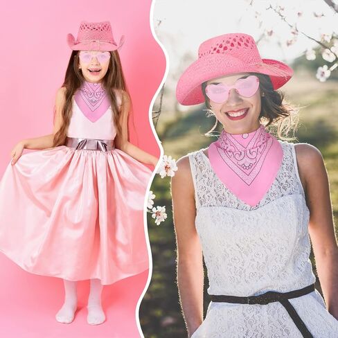 15 Pcs Pink Cowgirl Cowboy Hat Pink Bachelorette Bandanas Heart Sunglasses for Women Western Costume Dress Accessories in Saudi Arabia