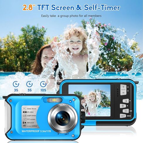 كاميرا مقاومة للماء بدقة 4K مع بطاقة 32 جيجا بايت وكاميرا رقمية مقاومة للماء وضبط تلقائي للصورة بدقة 56 ميجابكسل وكاميرات تحت الماء 16X للغطس وكاميرا رقمية قابلة للطفو مدمجة بطول 11 قدم مع بطارية 1250 مللي أمبير في الساعة in Kuwait