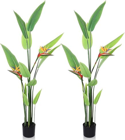Riceshoot 2 Pack Artificial Bird of Paradise Plant Fake Tropical Palm Tree with Realistic Leaves and Pots Faux Plants Floral Style for Home Living Room Office Indoor Outdoor Decor (6 Ft) in Saudi Arabia