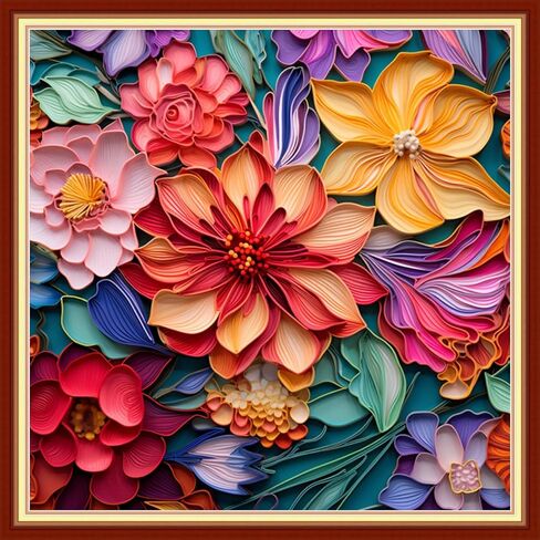 Disxvivy Cross Stitch Stamped Full Embroidery Kits DIY 11CT Cotton Thread Printed DIY Needlepoint Kits Craft Needlework Set Cross-Stitch Stamped Sets-Flower Parrot 18x18 inch in Saudi Arabia