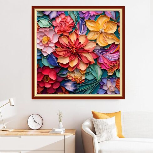 Disxvivy Cross Stitch Stamped Full Embroidery Kits DIY 11CT Cotton Thread Printed DIY Needlepoint Kits Craft Needlework Set Cross-Stitch Stamped Sets-Flower Parrot 18x18 inch in Saudi Arabia