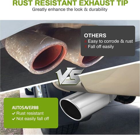 طرف عادم AUTOSAVER88 مقاس 2.5-3.5 بوصة، مدخل 2.5 بوصة - 3.5 بوصة، مخرج 5 بوصة، طرف عادم مسحوق أسود طويل 12 بوصة مع مسامير ومحولات تناسب 2.5 بوصة/2.75 بوصة/3.0 بوصة/3.5 بوصة لأنبوب عادم القطر الخارجي، مثبت بمسمار in Saudi Arabia