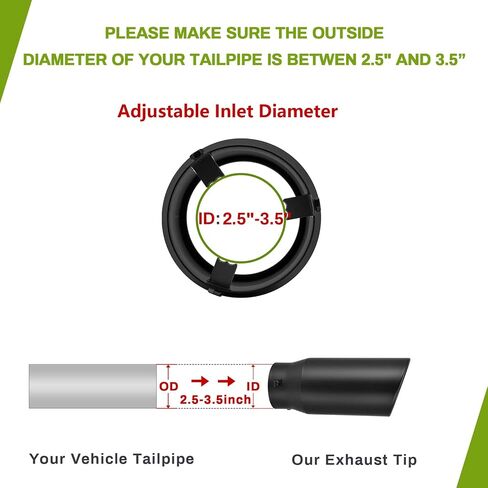 طرف عادم AUTOSAVER88 مقاس 2.5-3.5 بوصة، مدخل 2.5 بوصة - 3.5 بوصة، مخرج 5 بوصة، طرف عادم مسحوق أسود طويل 12 بوصة مع مسامير ومحولات تناسب 2.5 بوصة/2.75 بوصة/3.0 بوصة/3.5 بوصة لأنبوب عادم القطر الخارجي، مثبت بمسمار in Saudi Arabia