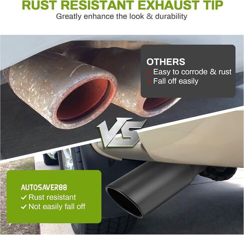 طرف عادم AUTOSAVER88 مقاس 2.5-3.5 بوصة، مدخل 2.5 بوصة - 3.5 بوصة، مخرج 5 بوصة، طرف عادم مسحوق أسود طويل 12 بوصة مع مسامير ومحولات تناسب 2.5 بوصة/2.75 بوصة/3.0 بوصة/3.5 بوصة لأنبوب عادم القطر الخارجي، مثبت بمسمار in Saudi Arabia