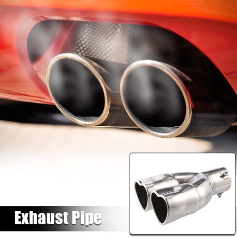 X AUTOHAUX 63 مم 2.48 بوصة مدخل مستقيم من النوع على شكل قلب كاتم صوت ماسورة العادم العالمية طرف مسمار مثبت لشاحنة السيارة بطول 8.1 بوصة من الفولاذ المقاوم للصدأ باللون الفضي in Kuwait