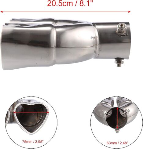 X AUTOHAUX 63 مم 2.48 بوصة مدخل مستقيم من النوع على شكل قلب كاتم صوت ماسورة العادم العالمية طرف مسمار مثبت لشاحنة السيارة بطول 8.1 بوصة من الفولاذ المقاوم للصدأ باللون الفضي in Kuwait