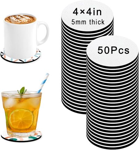 50 Pcs Sublimation Blank Cup Coasters, 4x4 Inch Neoprene Blank Cup Mat for Sublimation Transfer Heat Press Printing DIY Crafts (Round) in Saudi Arabia