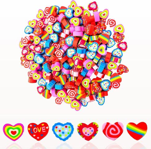 Mini Erasers for Kids Bulk, 300Pcs Small Heart Love Pencil Erasers Cute Erasers for Valentine's Day Party Favors Students Homework School Classroom Rewards Prizes (300 Heart) in Saudi Arabia