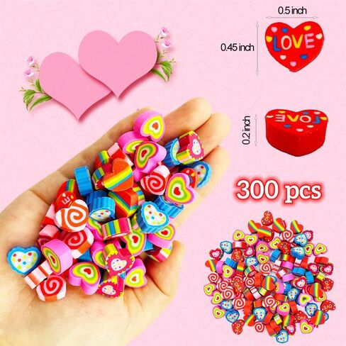 Mini Erasers for Kids Bulk, 300Pcs Small Heart Love Pencil Erasers Cute Erasers for Valentine's Day Party Favors Students Homework School Classroom Rewards Prizes (300 Heart) in Saudi Arabia