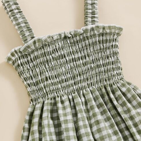 Lamuusaa Newborn Baby Girl Summer Clothes Smocked Sleeveless Romper Cotton Linen Bodysuit Headband Clothes Set 0-18M in Saudi Arabia
