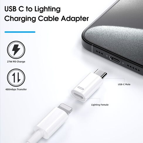 FONKEN لمحول لايتنينج أنثى إلى USB C ذكر (3 عبوات) لمحول شاحن لايتنينج إلى نوع C لشحن ونقل البيانات لهاتف iPhone 15/15 Pro/15 Pro Max/15 Plus، iPad Air، وليس للصوت/OTG-أبيض in Saudi Arabia