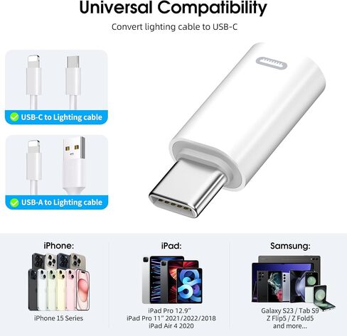 FONKEN لمحول لايتنينج أنثى إلى USB C ذكر (3 عبوات) لمحول شاحن لايتنينج إلى نوع C لشحن ونقل البيانات لهاتف iPhone 15/15 Pro/15 Pro Max/15 Plus، iPad Air، وليس للصوت/OTG-أبيض in Saudi Arabia