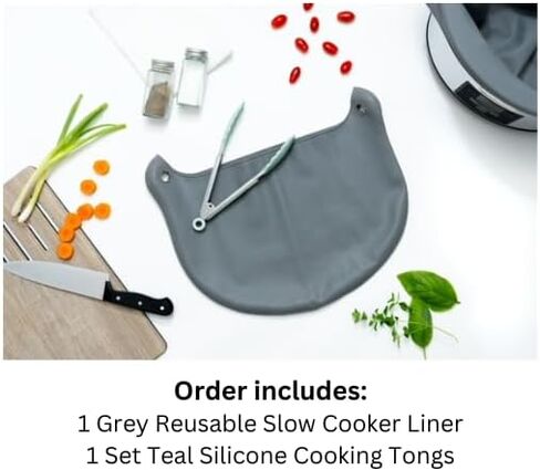 Silicone Crock Pot Liners Large Size w/Tongs | Single Reusable Silicone Slow Cooker Liner | Flexible Slow Cooker Liners 3-8 Quart Pots | Easy Clean Crock Pot Liner Bags | Crock Pot Liners 3-8 Quarts in Saudi Arabia