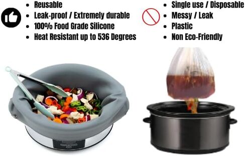 Silicone Crock Pot Liners Large Size w/Tongs | Single Reusable Silicone Slow Cooker Liner | Flexible Slow Cooker Liners 3-8 Quart Pots | Easy Clean Crock Pot Liner Bags | Crock Pot Liners 3-8 Quarts in Saudi Arabia
