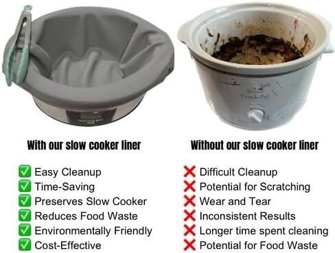Silicone Crock Pot Liners Large Size w/Tongs | Single Reusable Silicone Slow Cooker Liner | Flexible Slow Cooker Liners 3-8 Quart Pots | Easy Clean Crock Pot Liner Bags | Crock Pot Liners 3-8 Quarts in Saudi Arabia