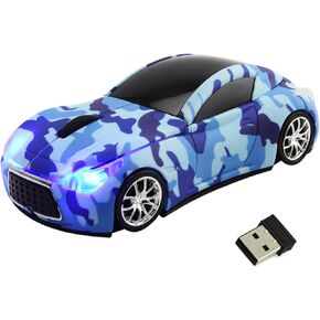 Wireless Mouse,Car Wireless Race Sports Car Shaped Mouse, 2.4G 1600DPI Optical Gaming Cordless Small Mice for PC Desktop Laptop Computer for Kids Gift for Win XP//Win7/ME/2000(Camouflage Blue) in Kuwait