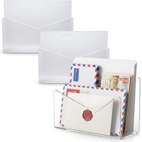 Maitys 3 Pcs Acrylic Mail Letter Organizer Countertop 6 x 2.5 x 4 Inches Clear Mail Postcard Holder Stand Greeting Card Display Rack Document Envelope Home School Office in Kuwait