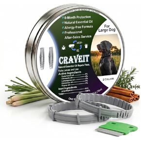 Flea and Tick Collar for Large Dog, Repels Fleas & Ticks, Natural Essential Oils, 8-Month Protection, Adjustable & Waterproof, for Dogs Over 18 lbs, 2 Packs in Saudi Arabia