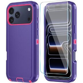 Compitable with iPhone 17 Case with HD Screen Protector, [2 in 1 ] Heavy Duty Protection Phone Case for iPhone 17 6.3" (WineRedPink) in Kuwait