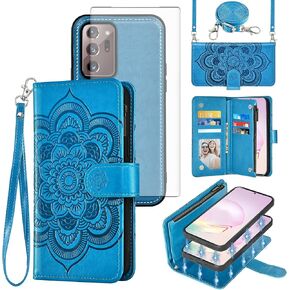 Asuwish Phone Case for Samsung Galaxy Note 20 Ultra 5G Zipper Wallet Cell Cover with Screen Protector Strap Flower Card Holder Note20 Plus Notes 20Ultra Note20+ U + 20+ Twenty Not S20 Women Men Purple in Kuwait