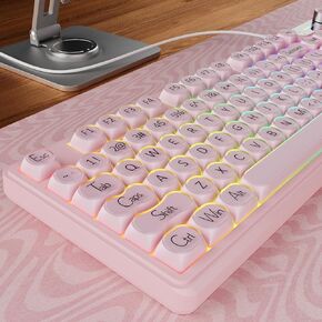 EWEADN V102 لوحة مفاتيح سلكية، 98 مفتاحًا لوحة مفاتيح ألعاب كريمية مع لوحة أرقام، شاشة عرض ومقبض وسائط RGB صامت سلكي لطيف لوحة مفاتيح كمبيوتر لأجهزة الكمبيوتر المحمول - وردي in Kuwait
