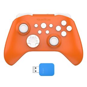 وحدة تحكم ShanWan اللاسلكية للكمبيوتر الشخصي، iPhone، Android، Switch، Steam، Gamepad 2.4G وحدة تحكم بلوتوث مع مشغل تأثير Hall، Turbo، اهتزاز الدمدمة (برتقالي) in Kuwait
