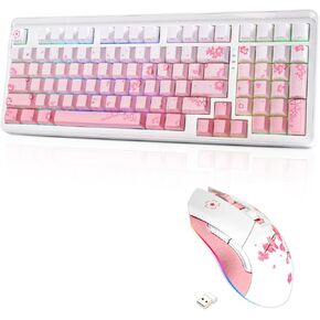 مجموعة لوحة مفاتيح ميكانيكية لاسلكية DAREU EK98pro Sakura Pink وماوس ألعاب لاسلكي in Kuwait
