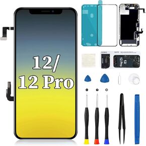 استبدال شاشة iPhone 12/12 Pro مع سماعة الأذن وكابل مرن ثلاثي الأبعاد يعمل باللمس محول رقمي شاشة LCD تعرض مجموعة كاملة من مستشعر القرب ومجموعة أدوات الإصلاح A2172 A2402 A2403 A2404 6.1 بوصة in Kuwait