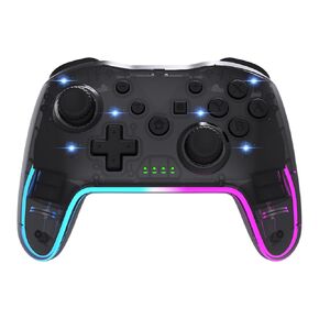 وحدة تحكم ألعاب RGB لاسلكية شفافة لجهاز نينتندو سويتش، لوحة ألعاب خالية من التأخر 3 مستويات توربو، 3 سرعات اهتزاز مزدوج، حركة جيروسكوبية 6 محاور، هزاز 360 درجة، استيقظ، 600 مللي أمبير، 7 إضاءة ذاتية الصنع (شفاف) in Kuwait