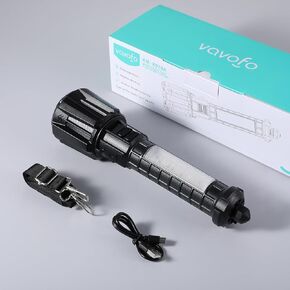 VAVOFO 20W مصباح يدوي LED تكتيكي، 10000LM مصباح يدوي قابل لإعادة الشحن مع بطارية 6000 مللي أمبير في الساعة، نوع C، قاطع النوافذ، ستروب أحمر أزرق، ضوء جانبي، قابل للتكبير للتخييم والمشي لمسافات طويلة والطوارئ in Kuwait