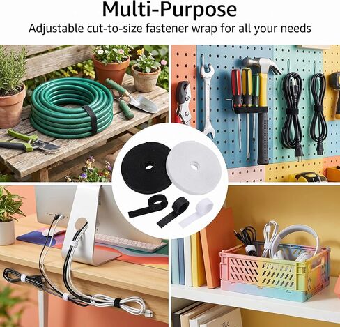 2Pack 5m x 12mm Reusable Cable Management Tie Roll, Multi-Purpose Hook and Loop Cord Organiser for PC Wires, Adjustable Cut-to-Size Fastener Wrap in Kuwait