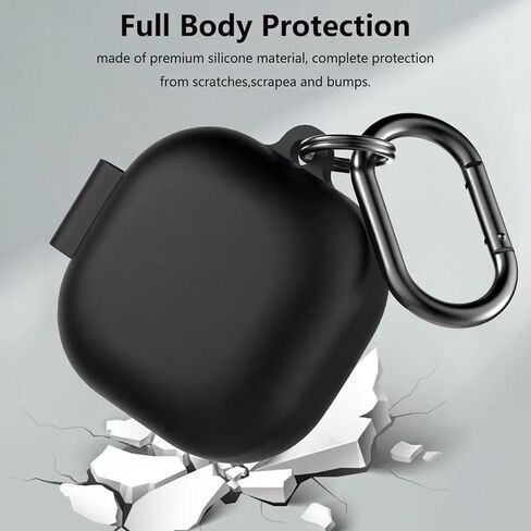 حافظة لهاتف Samsung Galaxy Buds 4/ Galaxy Buds 4 Pro (2026)، غطاء سماعة أذن بلوتوث من السيليكون المقاوم للصدمات مع حلقة تسلق، شحن لاسلكي (أسود) in Kuwait