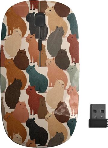 Planetar Capybaras Earthy Muted Pattern, USB Optical Wireless Mouse, Ergonomic Slim Desktop Laptop Mice for Kids in Kuwait