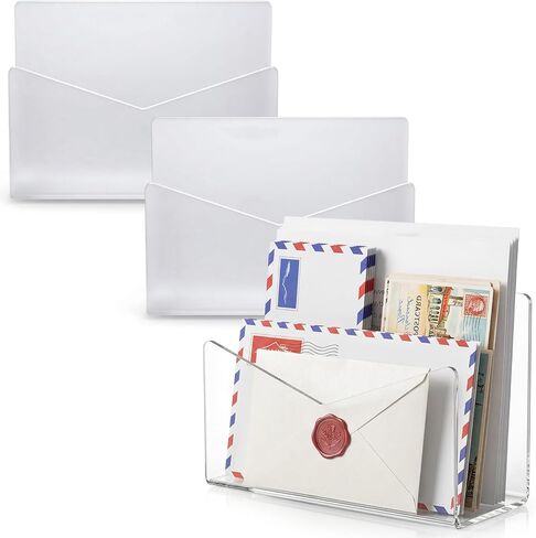 Maitys 3 Pcs Acrylic Mail Letter Organizer Countertop 6 x 2.5 x 4 Inches Clear Mail Postcard Holder Stand Greeting Card Display Rack Document Envelope Home School Office in Kuwait
