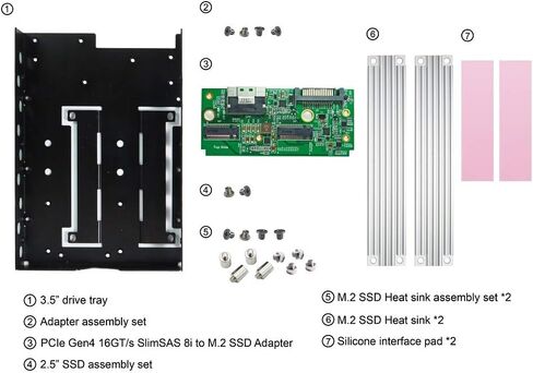 SlimSAS 8i to M.2 Dual Ports Adapter for Broadcom MegaRAID & HBA Tri-Mode & NVMe Switch – High-Speed M.2 Converter for Dual NVMe SSDs in Kuwait