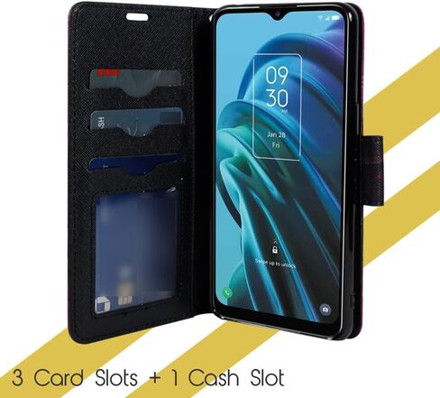 Zase Design for Samsung Galaxy A17 5G Wallet Phone Case Protective Flip Cover [RFID Blocking] Premium PU Leather Purse w/Kickstand ID Credit Card Slot Wrist Strap Magnetic Lock (Black Pink Butterfly) in Saudi Arabia
